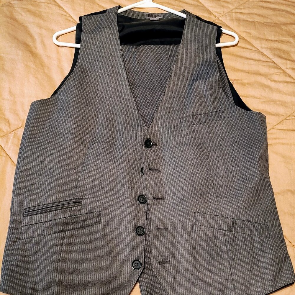 H&M 2 piece suit vest set EU gray white pinstripe men's size 40r